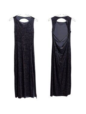 Vintage 90's Y2K Unity Collection Snake Print Velvet Maxi Open Back Dress Large